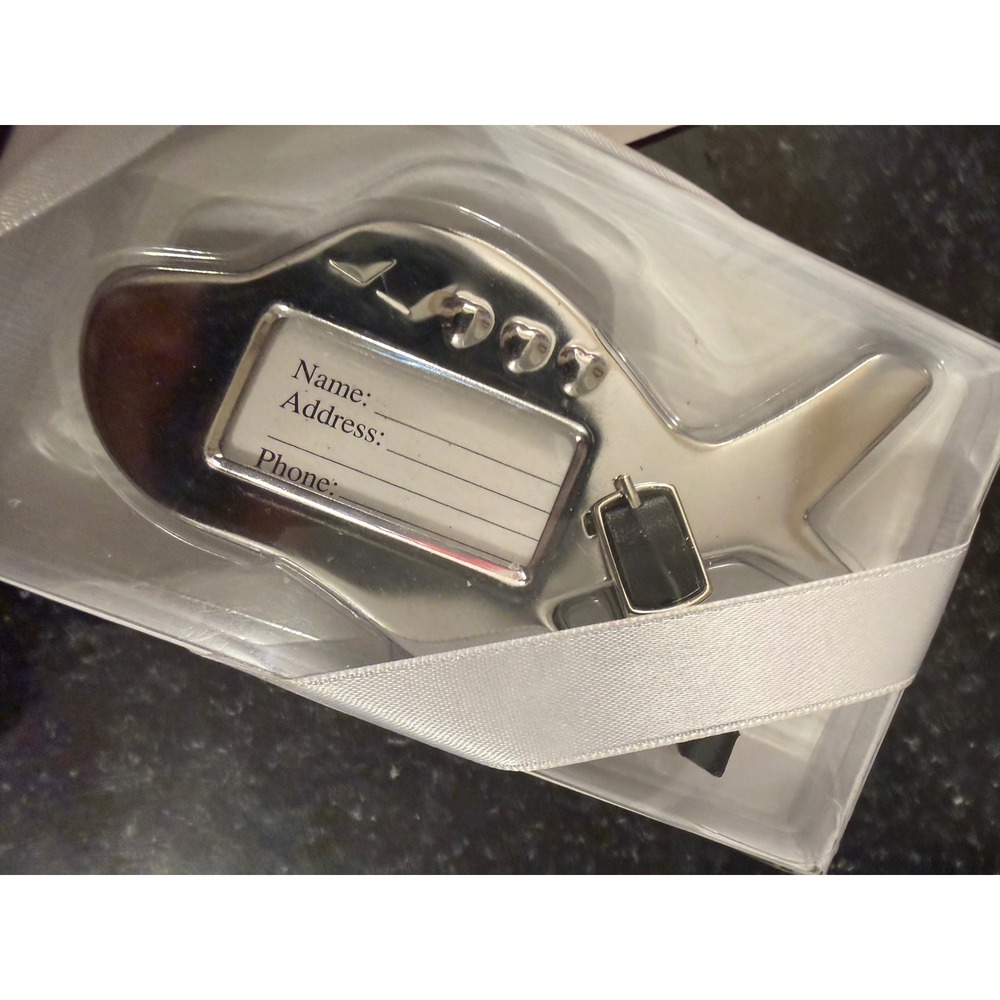 Bon Voyage Silver Metal Airplane Luggage Tag Travel Gift Set Jet Silhouette
